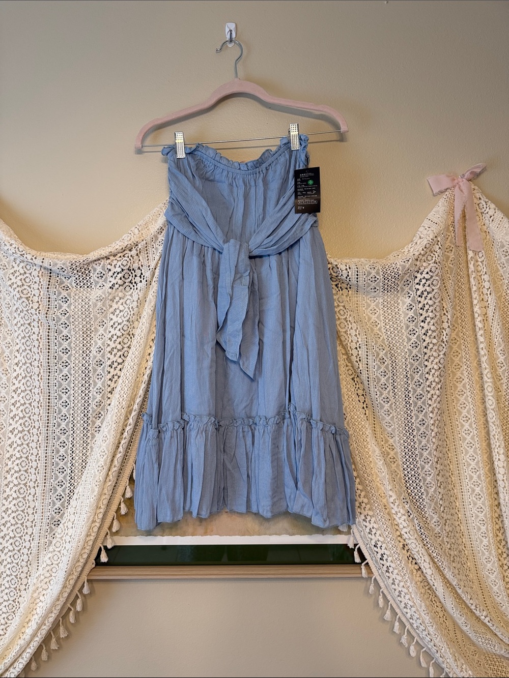 Light Blue Tie-Front Dress Country Romantic
